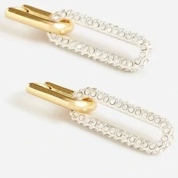 J. Crew BV034 Pavé crystal link earrings two tone NWT - Picture 5 of 8